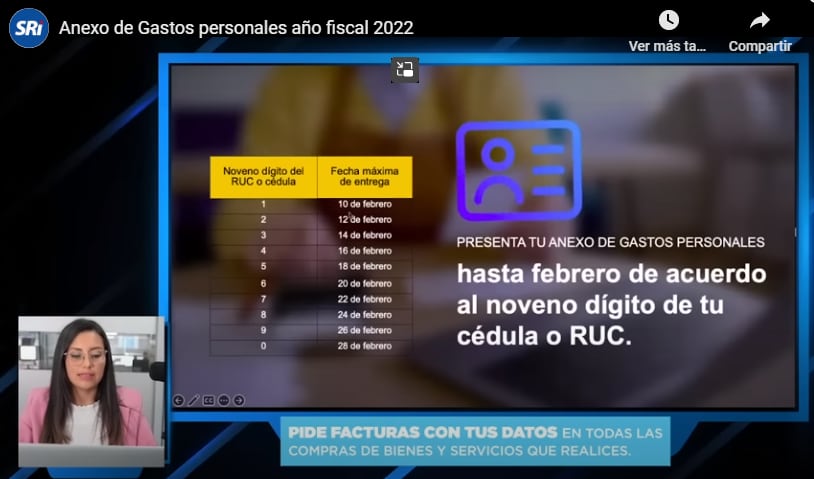 Calendario tributario: Estas son las fechas topes para presentar anexo de gastos personales al SRI