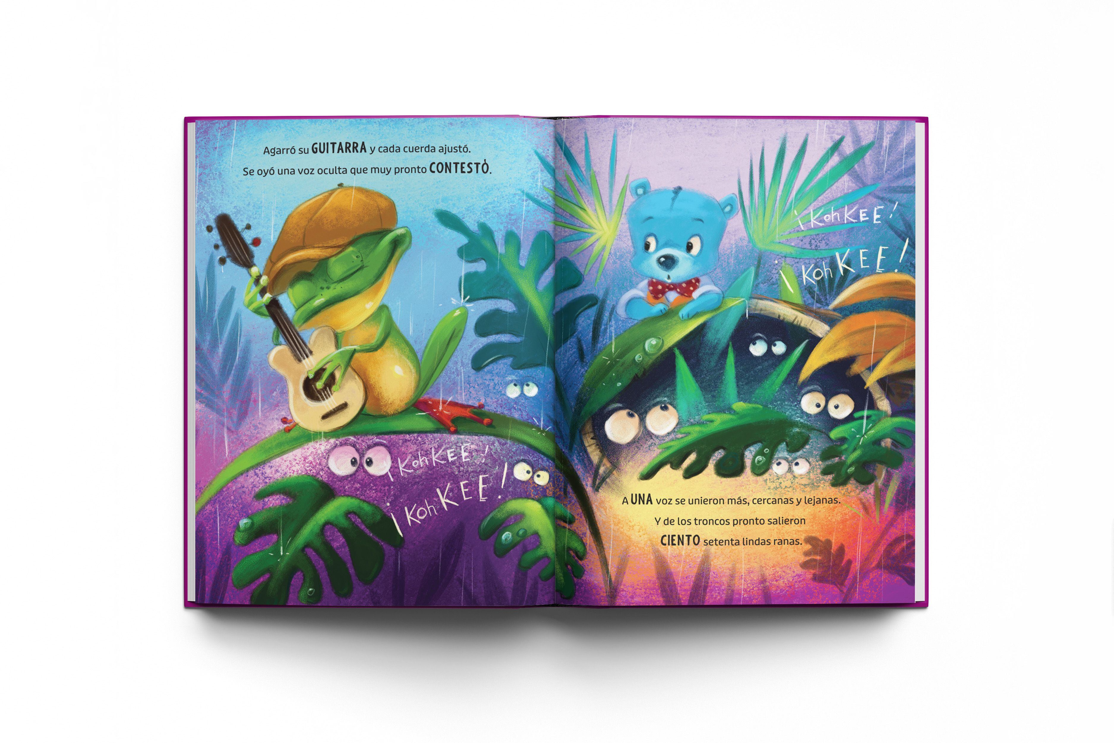 Una página interior del libro infantil 'Amigos ExtraordiRANArios' ('UnFROGettable Friends'), el primer libro para niños de Fonsi que ha coescrito con el exejecutivo de Disney y Mattel Barry Waldo y está inspirado en Puerto Rico.