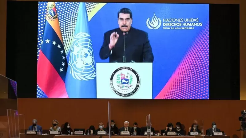 El presidente Nicolás Maduro se dirige al Consejo de Derechos Humanos de la ONU en Ginebra después de que las tropas rusas invadieran Ucrania. Reauters.