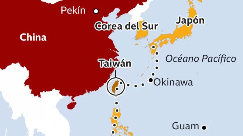 Taiwán forma parte de la "primera cadena de islas" formada por aliados de EE.UU. en Asia Oriental y el Pacífico, y que China ve como una amenaza.