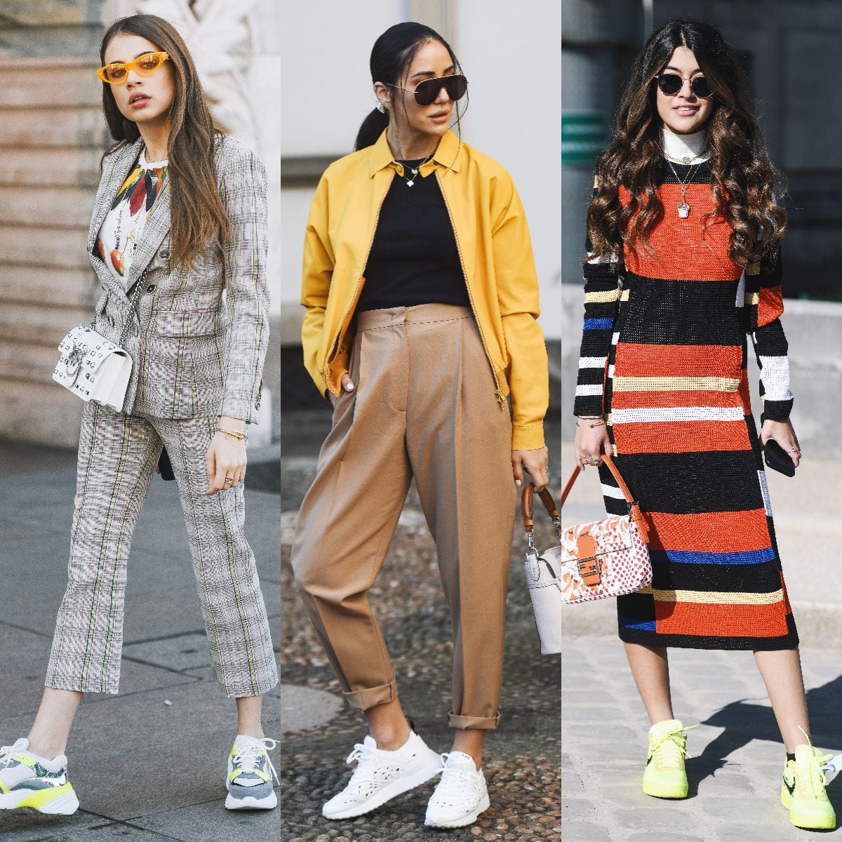 Tres looks de vestidos con zapatillas para mujeres mayores de 50