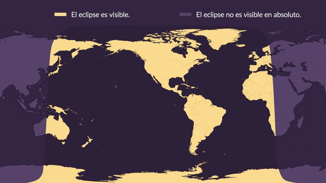 Zonas desde las que es visible el eclipse.