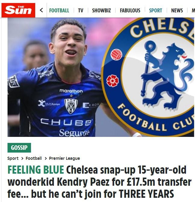 Para diario de Inglaterra, Kendry Páez, el niño prodigio de Ecuador, cuesta $ 21 millones y el Chelsea podrá incorporarlo en el 2025