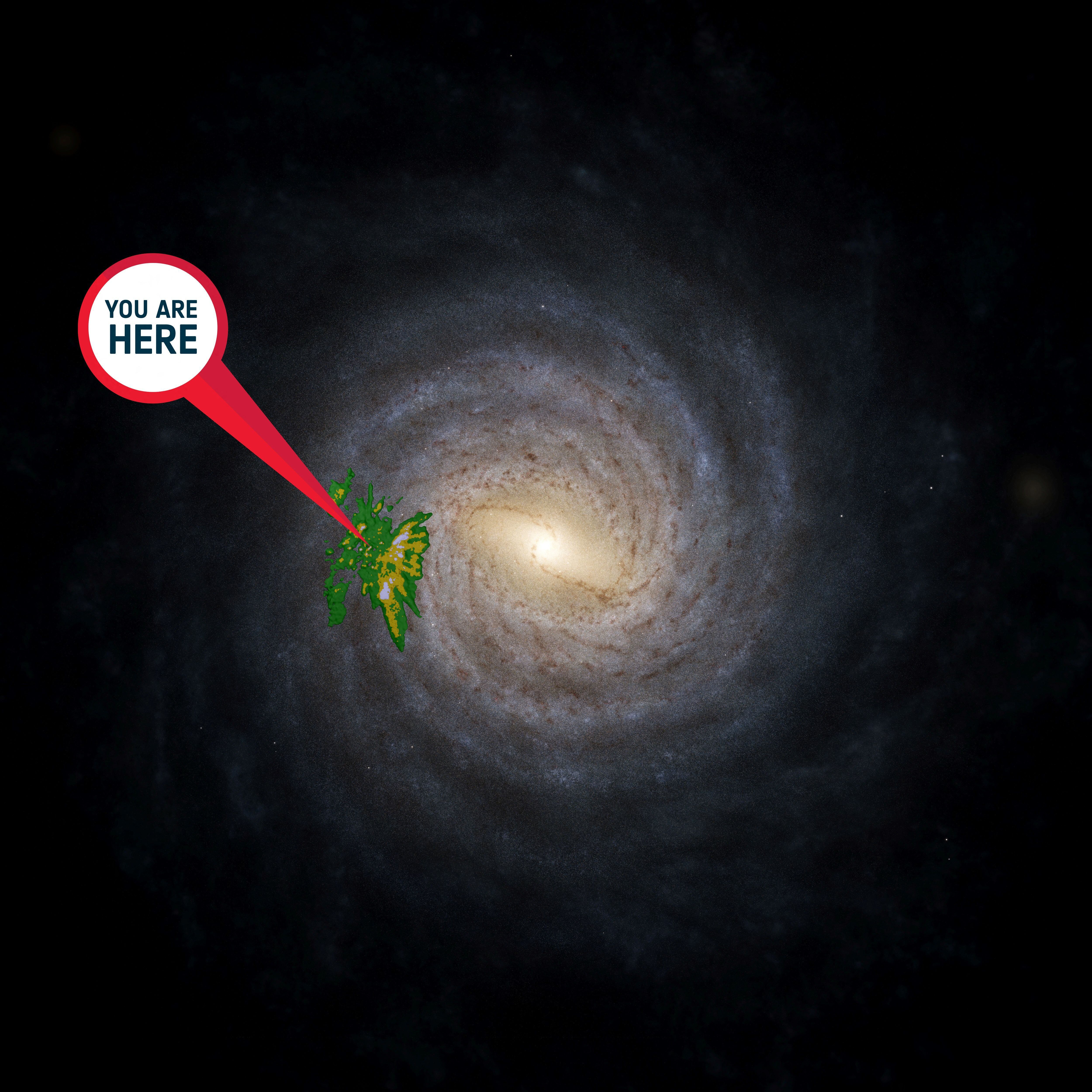 Esta imagen del folleto publicada por la Agencia Espacial Europea (ESA) el 13 de junio de 2022, una impresión artística de la Vía Láctea y, además, una superposición que muestra la ubicación y las densidades de una muestra de estrella joven de la publicación de datos de Gaia 3.
