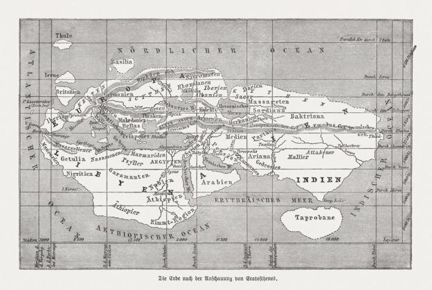 Mapa del mundo según Eratóstenes de Cirene. GETTY IMAGES