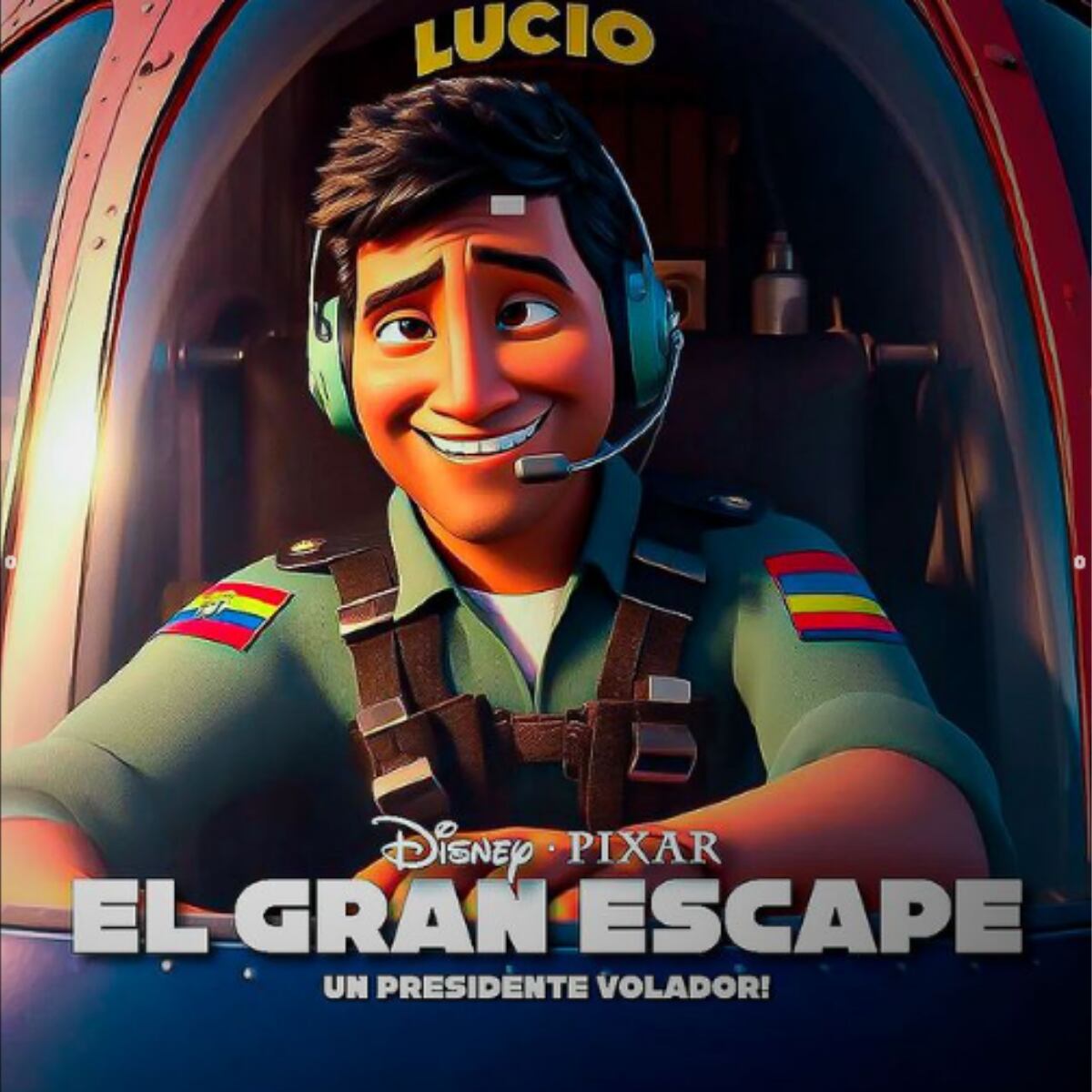El expresidente ecuatoriano Lucio Gutiérrez como un personaje de Pixar en el falso afiche que reimagina su caída en el 2006.