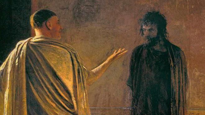 Pilato interroga a Jesús en una pintura de 1890 del ruso Nikolai Ge.