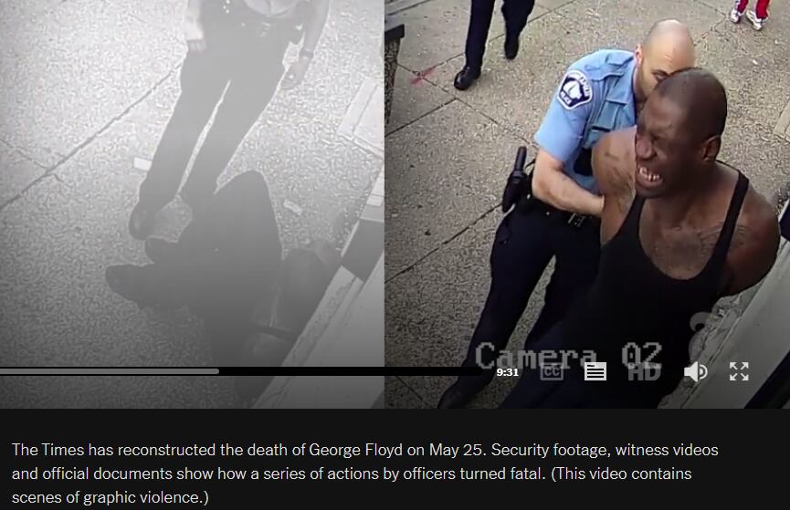 Captura del video de The New York Times sobre la detención de George Floyd. 