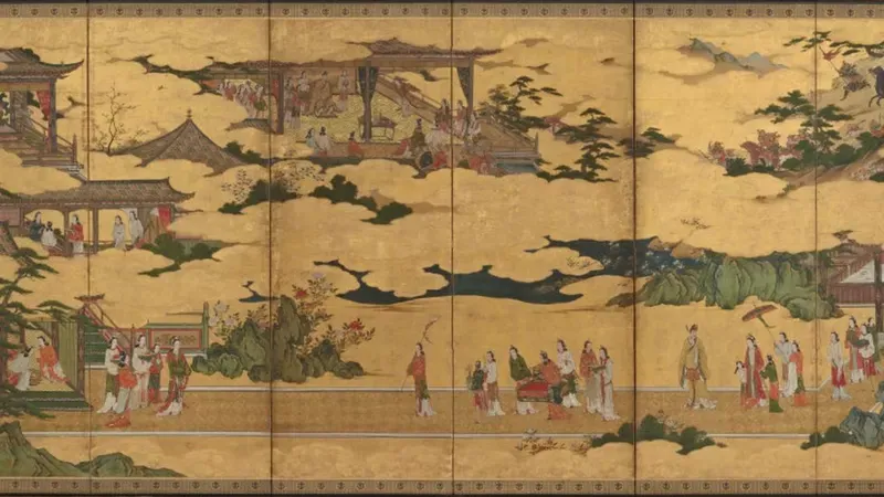 Pintura sobre biombo del período Momoyama en Japón inspirado en un poema chino. Getty Images