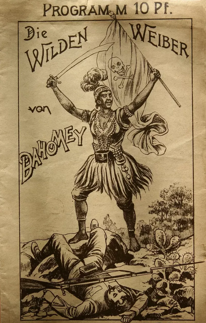 GETTY IMAGES Terminaron siendo curiosidades para los europeos. Este es el programa del espectáculo folclórico "Las mujeres salvajes de Dahomey" que se presentó en Munich en 1892.