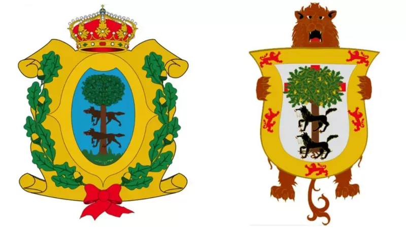 El escudo del Durango mexicano (izquierda) es muy similar al que la Vizcaya vasca tenía hasta finales del siglo XX. Wikipedia