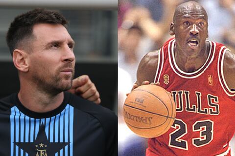 Lionel Messi, considerado el mejor futbolista de la actualidad, se rinde ante los pies de Michael Jordan, astro de la NBA