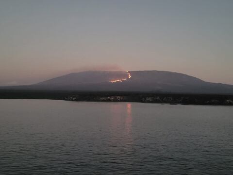 El alcance máximo de  flujos de lava  de volcán de isla Fernandina es  de 7,9  km  desde  la  zona alta