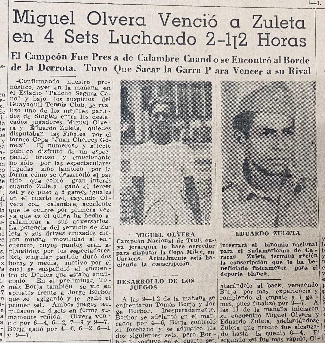 La crónica de EL UNIVERSO sobre el duelo que sostuvieron Miguel Olvera y Eduardo Zuleta en 1958.