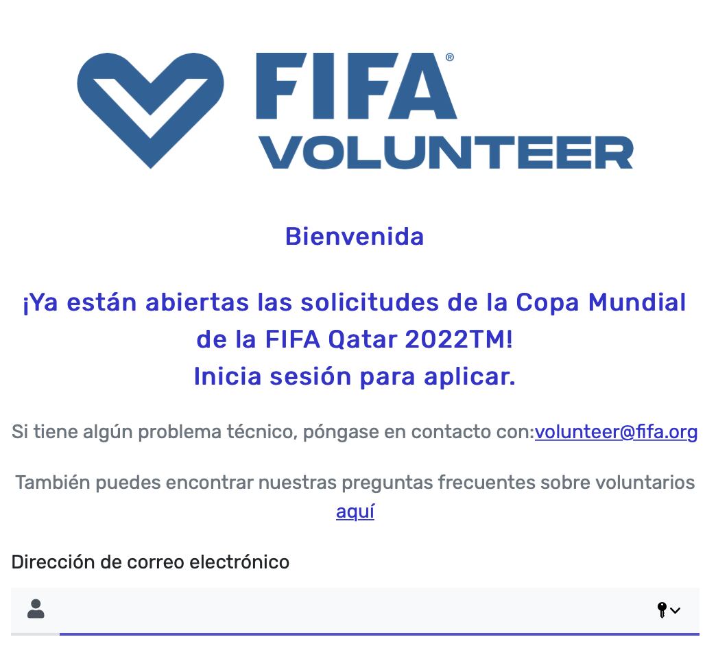 Captura de la página web donde se registran las solicitudes de voluntariado.